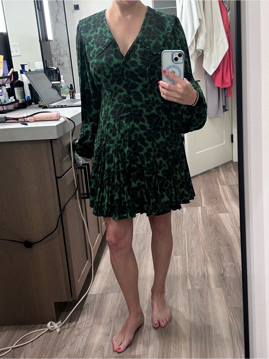 RHODE Dresses & Skirts - RHODE Green Printed V-Neck Long Sleeve Mini Dress; Wendy Dress